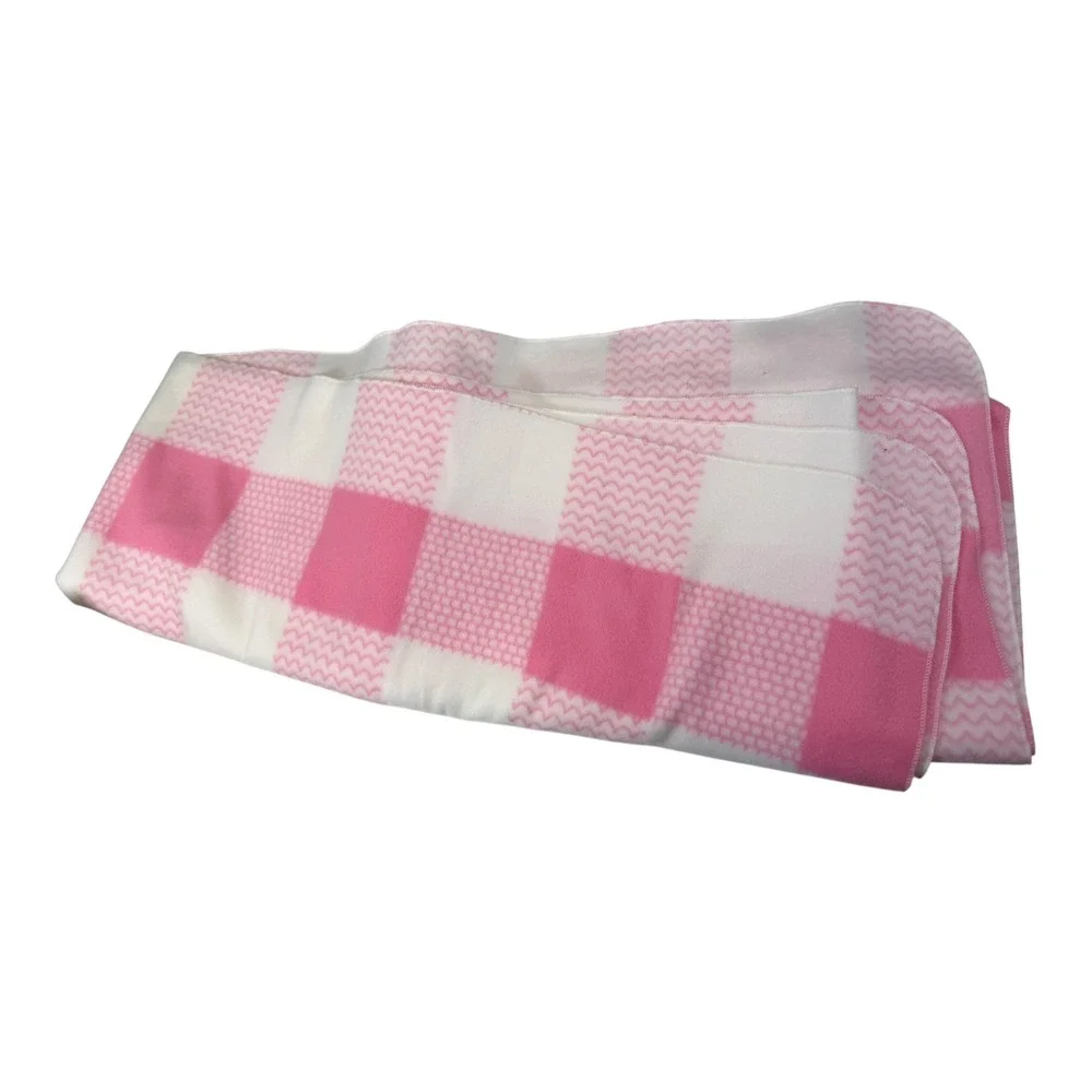 61x42 Pink White Buffalo Check Fleece Throw Blanket Plaid Soft Coquette